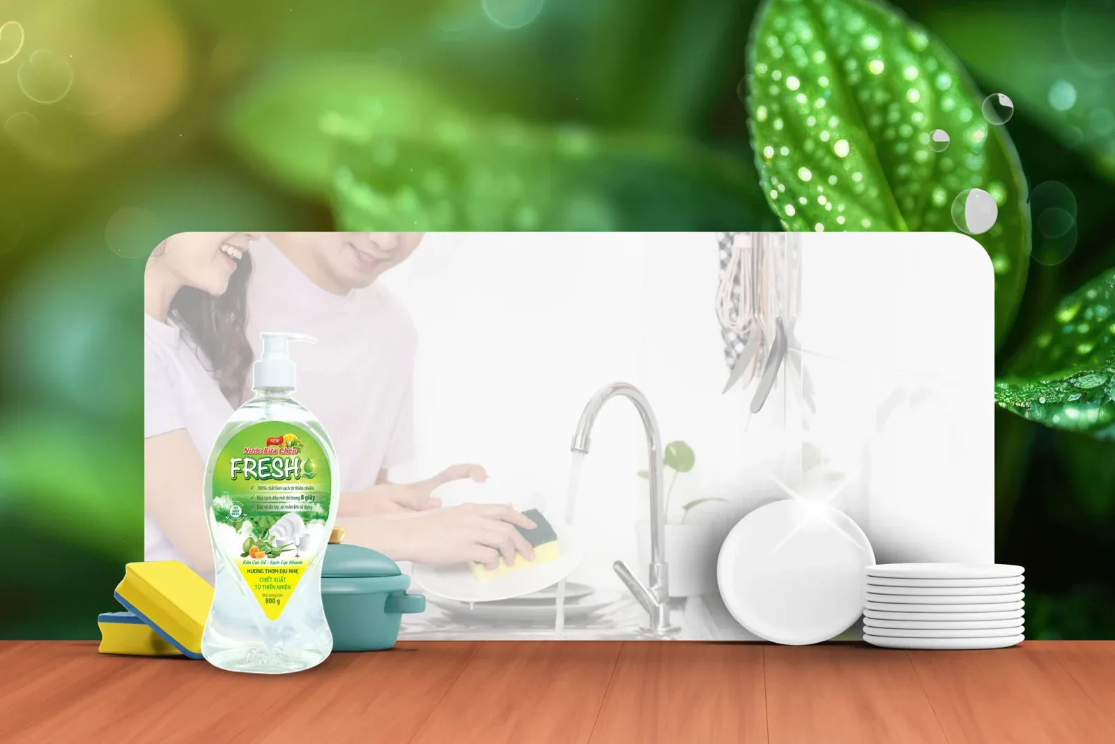 Nước rửa chén Fresh bên không gian bếp gia đình