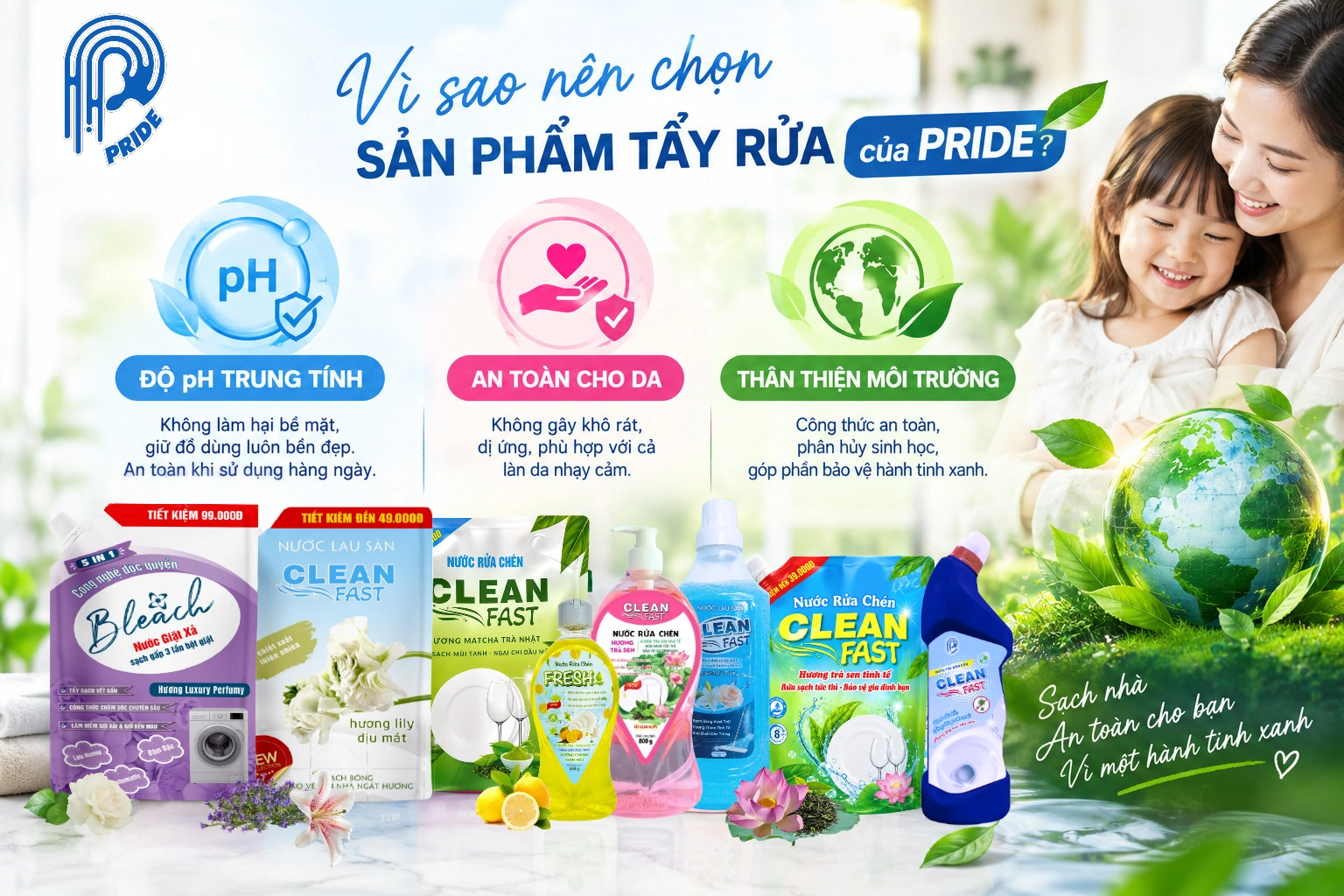 Gia đình lựa chọn sản phẩm chăm sóc nhà cửa PRIDE